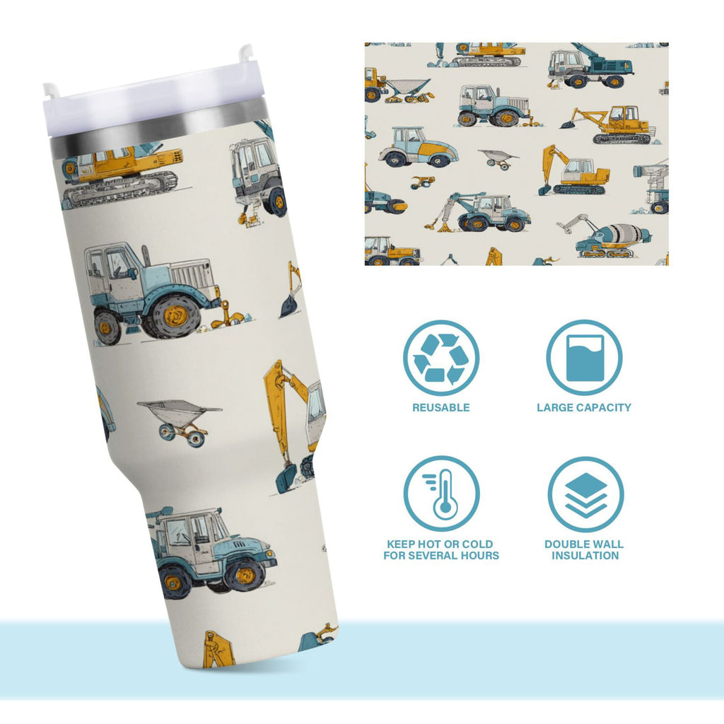 30 oz Insulated Stainless Steel Tumbler Double Wall Stainless Steel Tumbler with 2-Way Drinking Engineering Vehicle Pattern Edition-3CG3