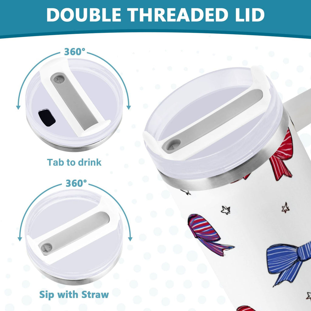 30 oz Insulated Stainless Steel Tumbler Double Wall Stainless Steel Tumbler with 2-Way Drinking Red and Blue Stripe Bows Edition-AYU6