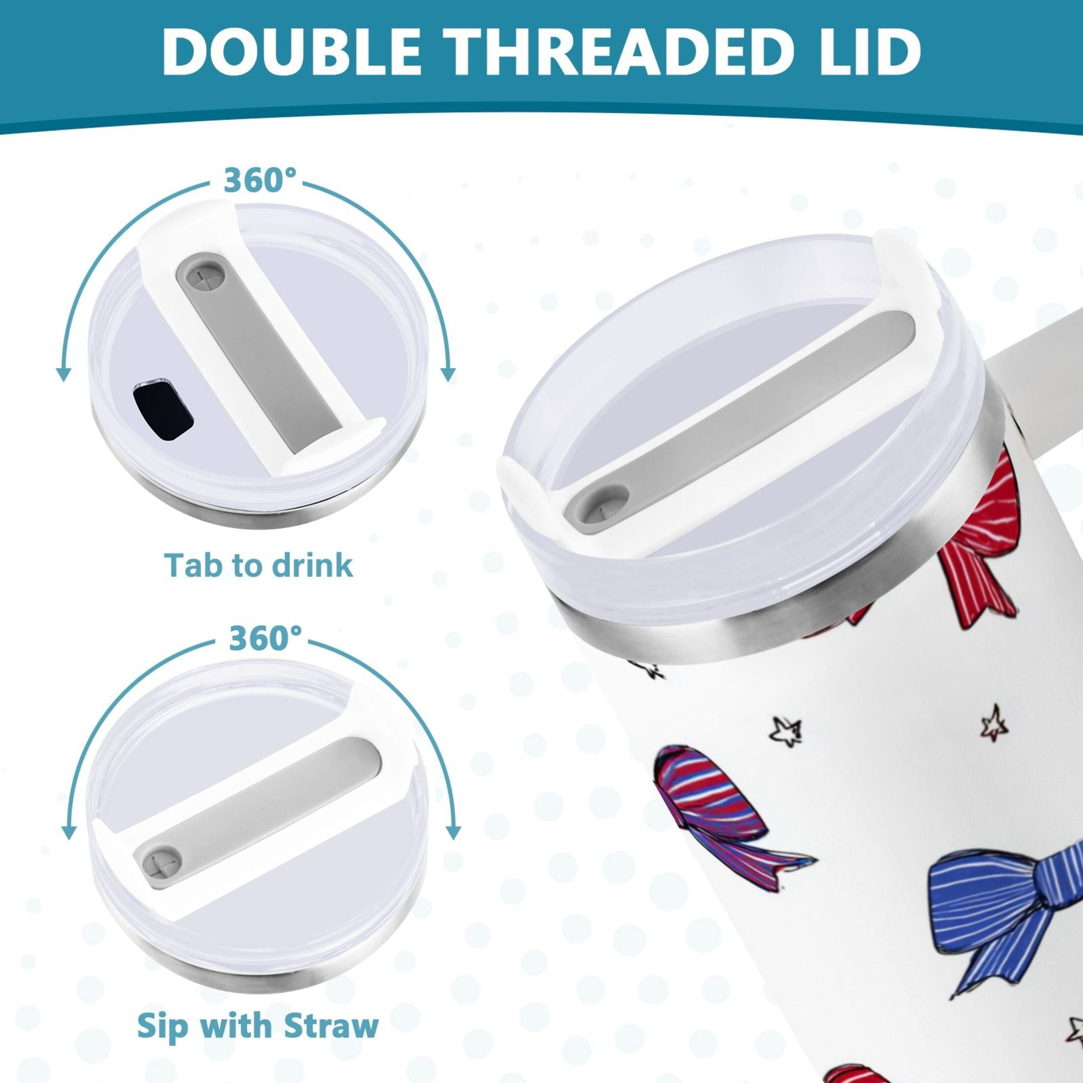 30 oz Insulated Stainless Steel Tumbler Double Wall Stainless Steel Tumbler with 2-Way Drinking Red and Blue Stripe Bows Edition-AYU6