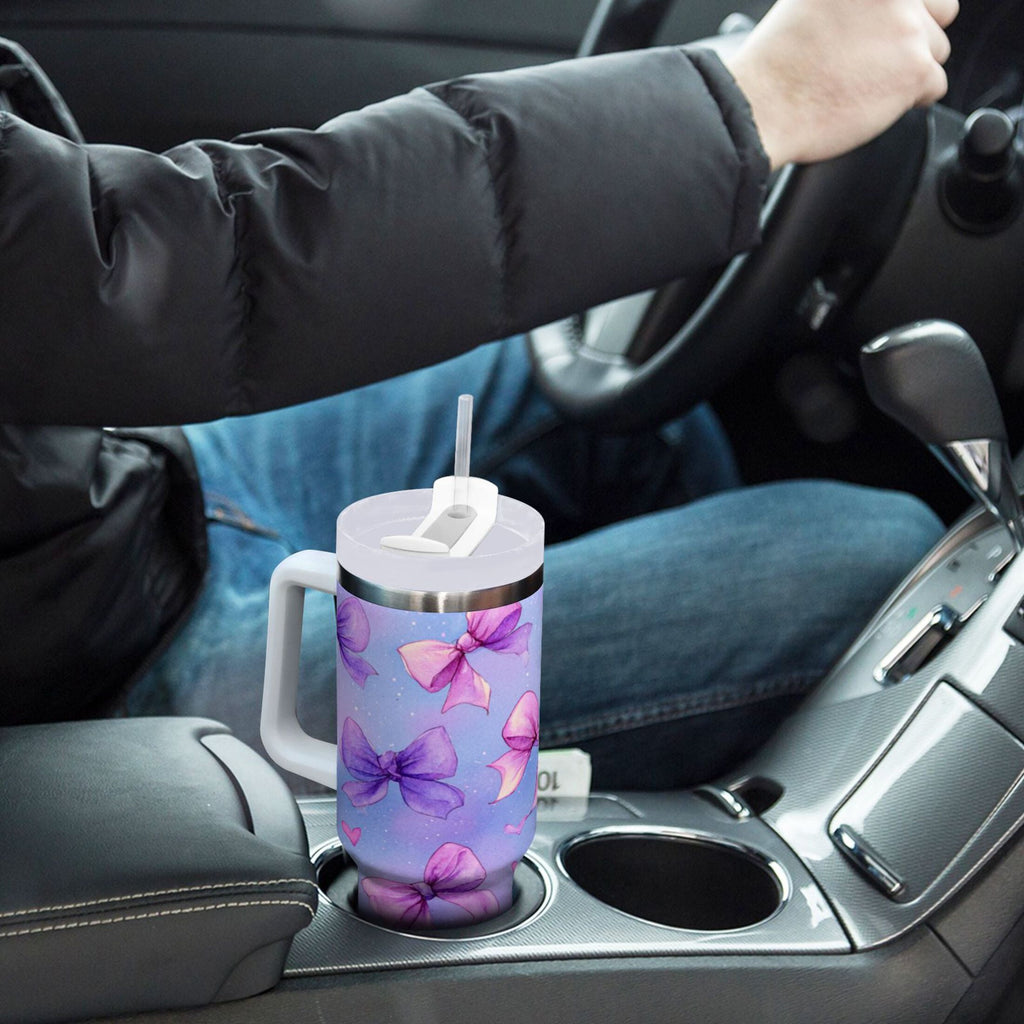 30 oz Insulated Stainless Steel Tumbler Double Wall Stainless Steel Tumbler with 2-Way Drinking Watercolor Bows Pattern Edition-0DEV