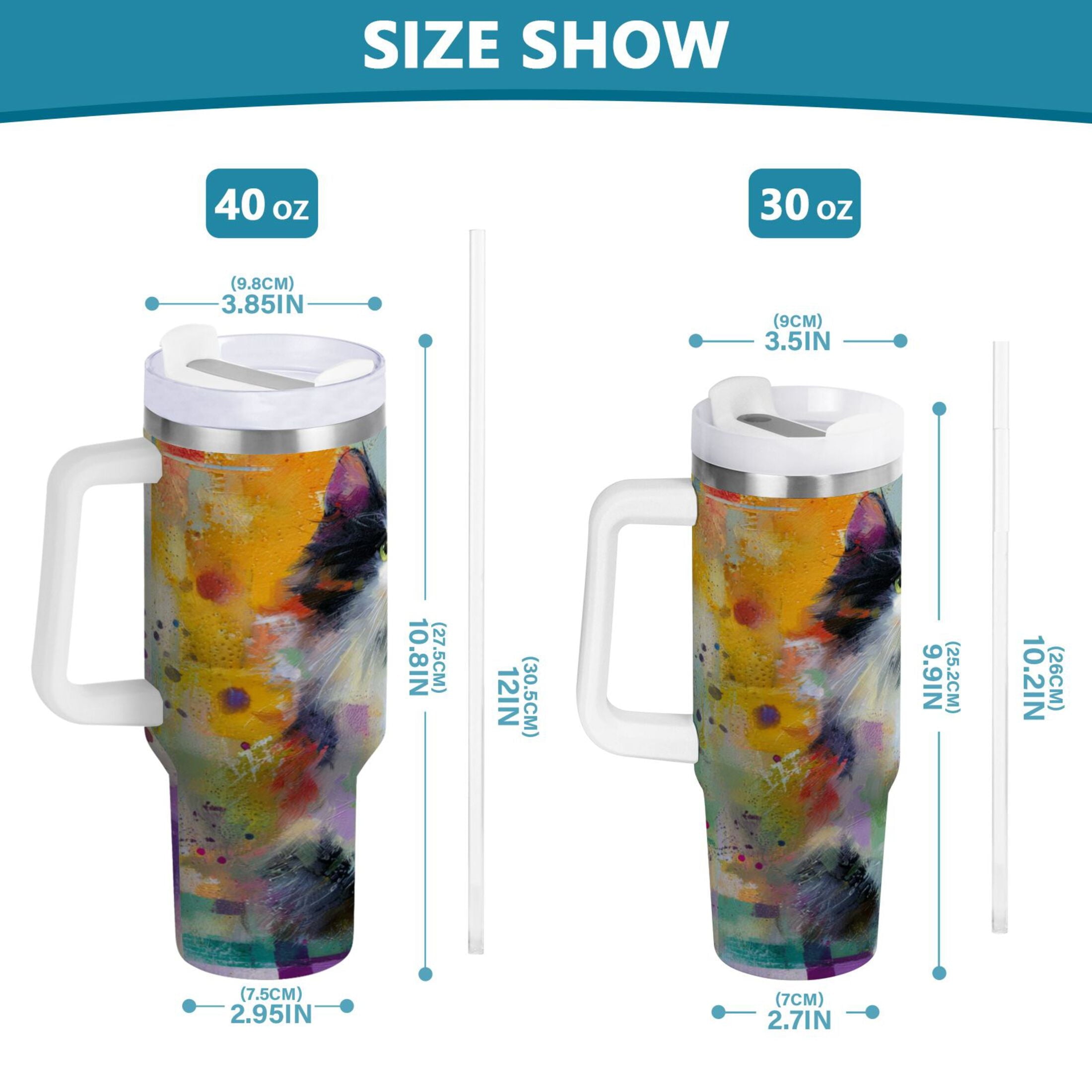 30 oz Insulated Stainless Steel Tumbler Double Wall Stainless Steel Tumbler with 2-Way Drinking Charming Hairy Cat Edition-4VCT