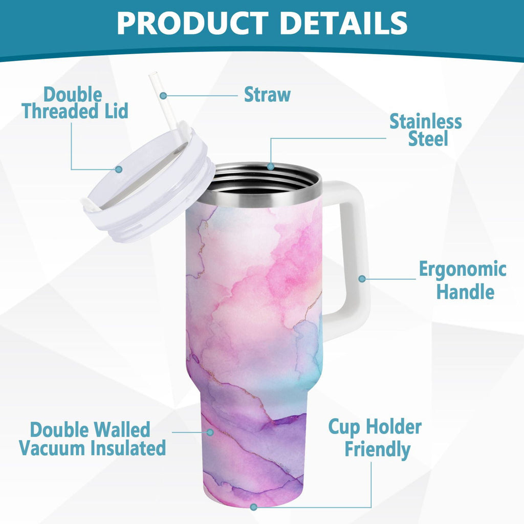 30 oz Insulated Stainless Steel Tumbler Double Wall Stainless Steel Tumbler with 2-Way Drinking Pastel Pink Marble Texture Edition-X25X