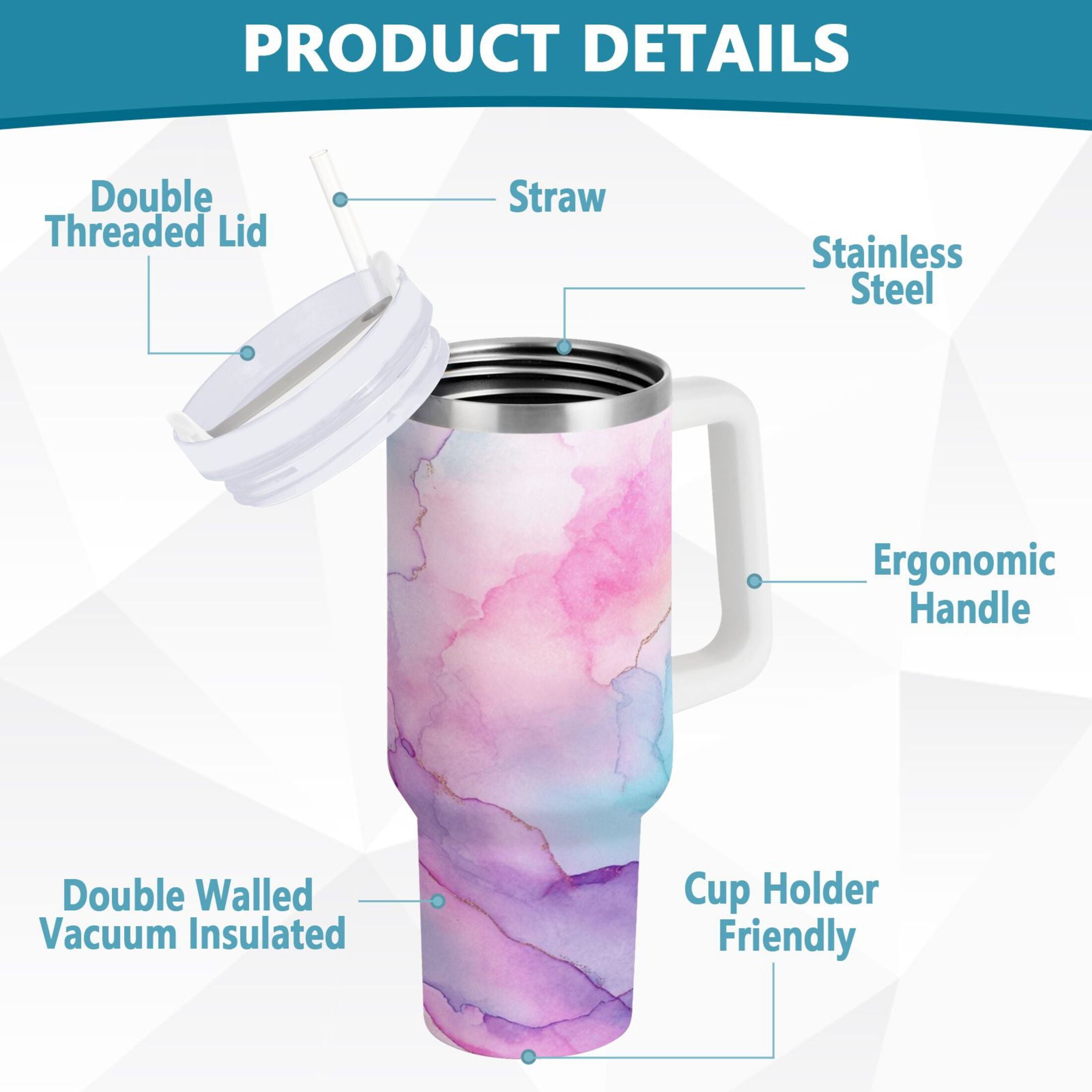 30 oz Insulated Stainless Steel Tumbler Double Wall Stainless Steel Tumbler with 2-Way Drinking Pastel Pink Marble Texture Edition-X25X