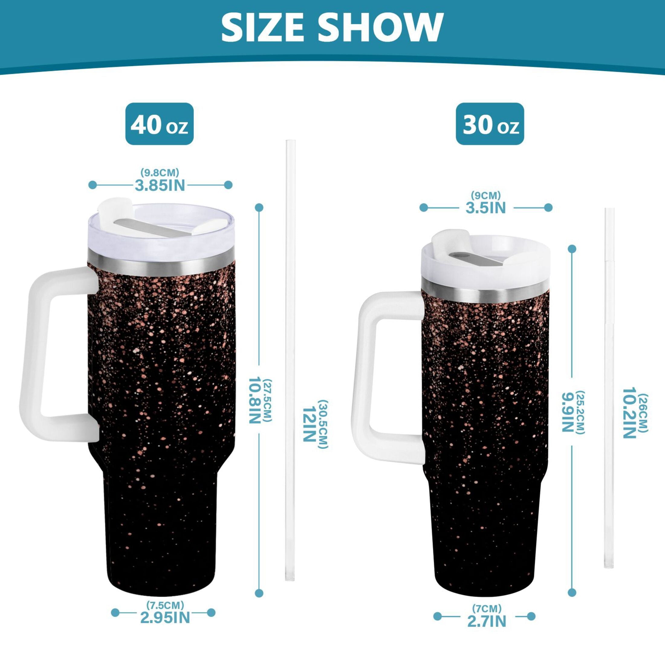 40 oz Insulated Stainless Steel Tumbler Double Wall Stainless Steel Tumbler with 2-Way Drinking Rose Gold Glitter Edition-6OMJ
