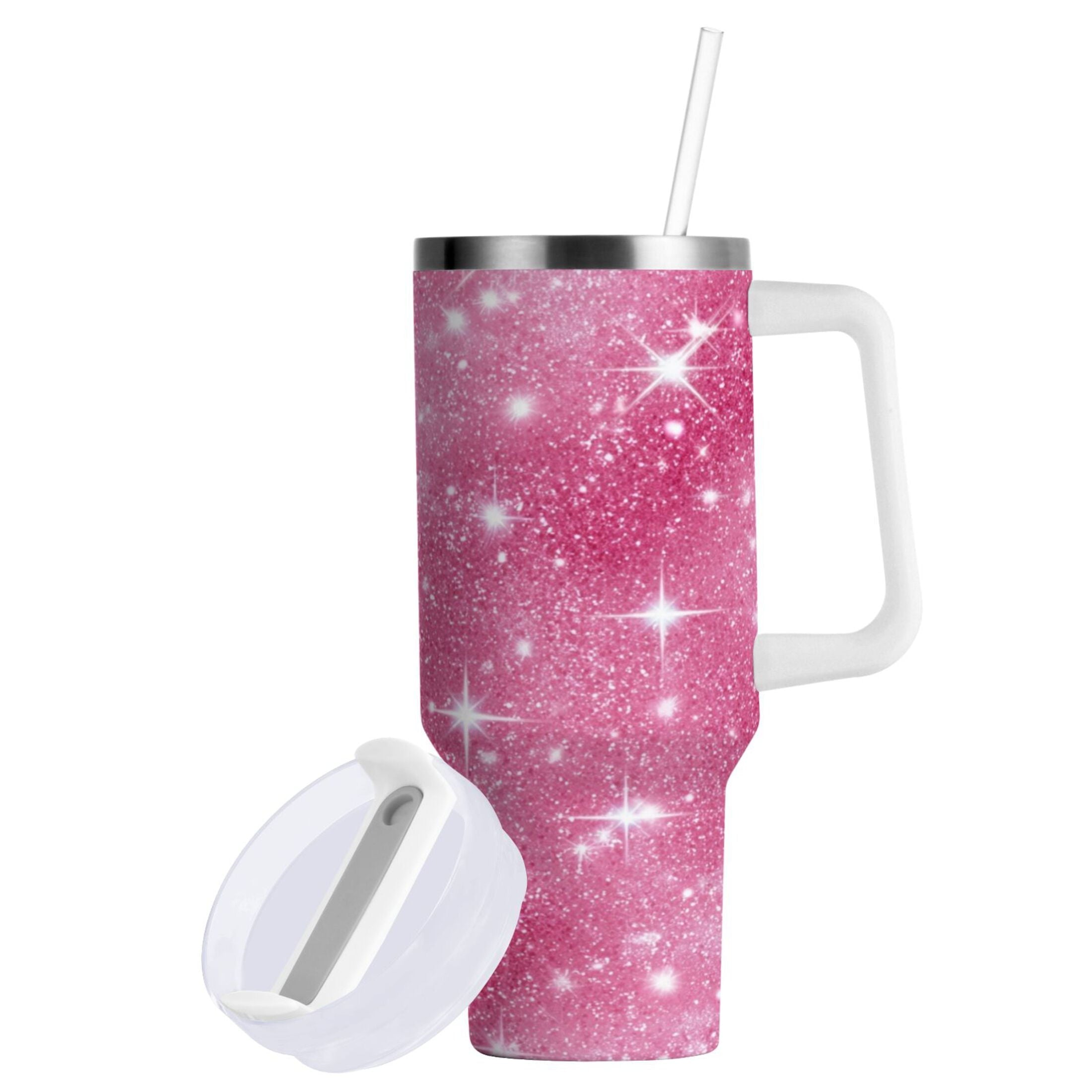 40 oz Insulated Stainless Steel Tumbler Double Wall Stainless Steel Tumbler with 2-Way Drinking Pink Glitter Background Edition-Z74Z