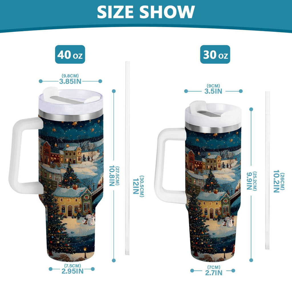 30 oz Insulated Stainless Steel Tumbler Double Wall Stainless Steel Tumbler with 2-Way Drinking Whimsical Christmas Scene Edition-NG7S