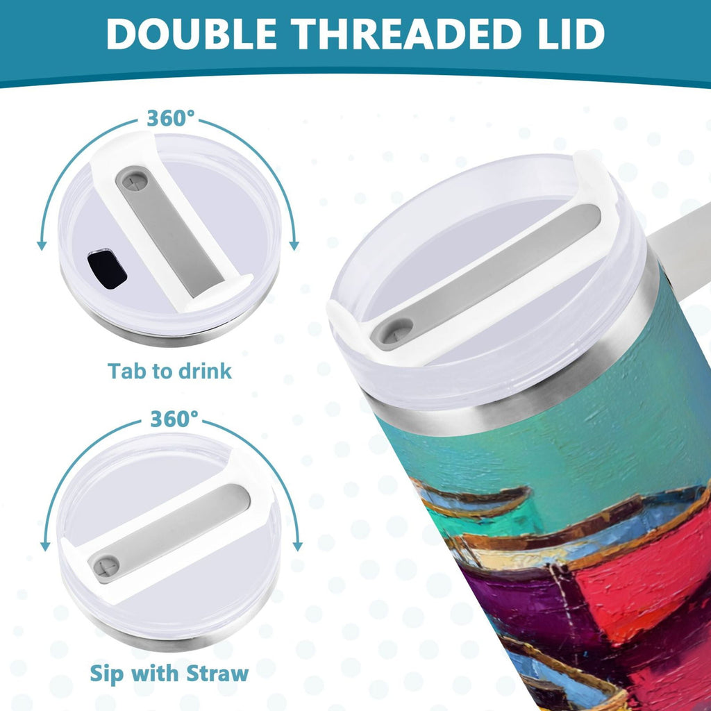 30 oz Insulated Stainless Steel Tumbler Double Wall Stainless Steel Tumbler with 2-Way Drinking Colorful Row Boats Edition-LMTC
