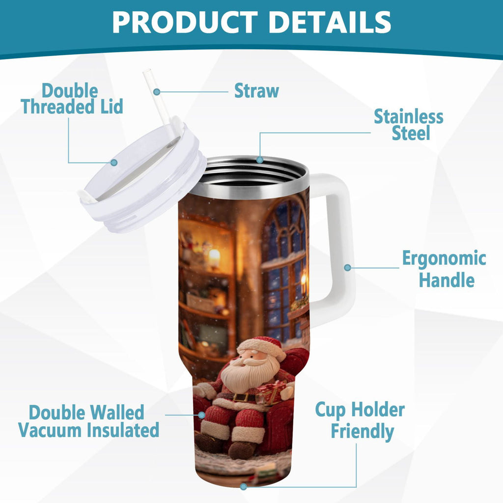 40 oz Insulated Stainless Steel Tumbler Double Wall Stainless Steel Tumbler with 2-Way Drinking Sitting Santa Claus Edition-D17D