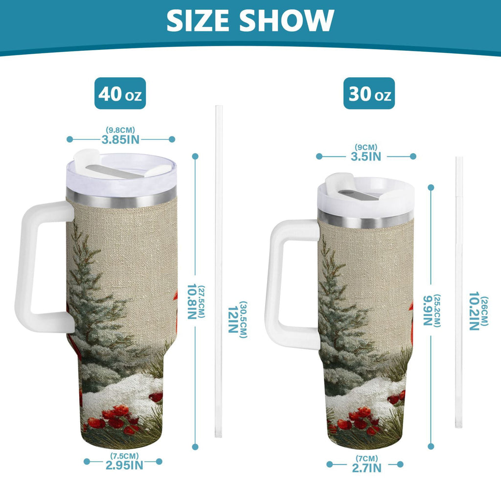 30 oz Insulated Stainless Steel Tumbler Double Wall Stainless Steel Tumbler with 2-Way Drinking Bird and Snow-covered Trees Edition-R8E6