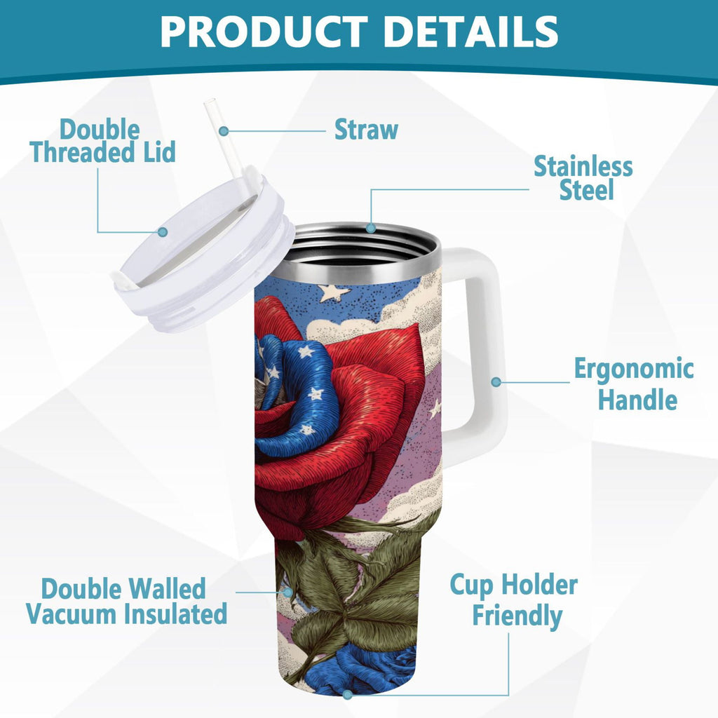 40 oz Insulated Stainless Steel Tumbler Double Wall Stainless Steel Tumbler with 2-Way Drinking Roses and Clouds Edition-CJCY