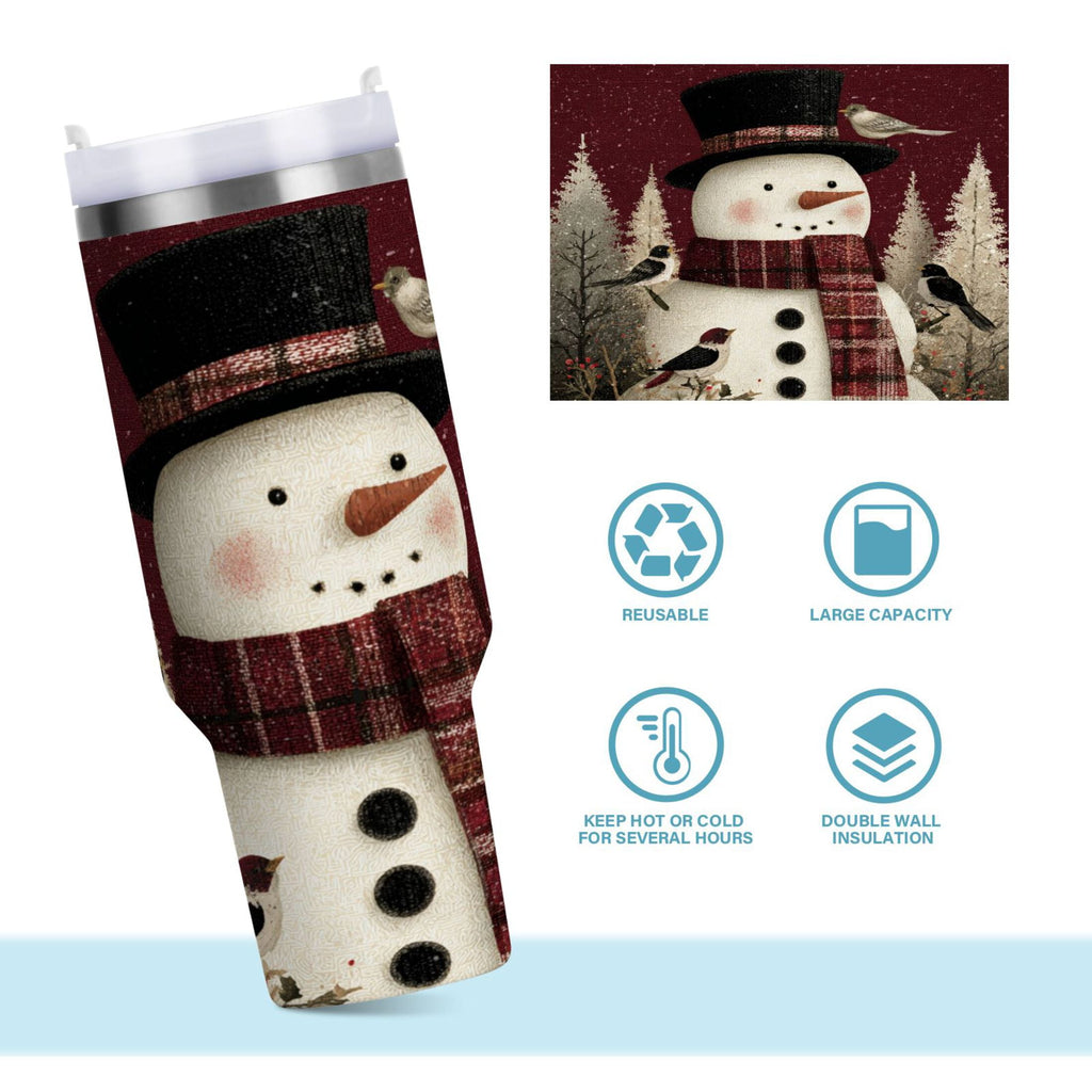 30 oz Insulated Stainless Steel Tumbler Double Wall Stainless Steel Tumbler with 2-Way Drinking Snowman and Birds Edition-EGEB