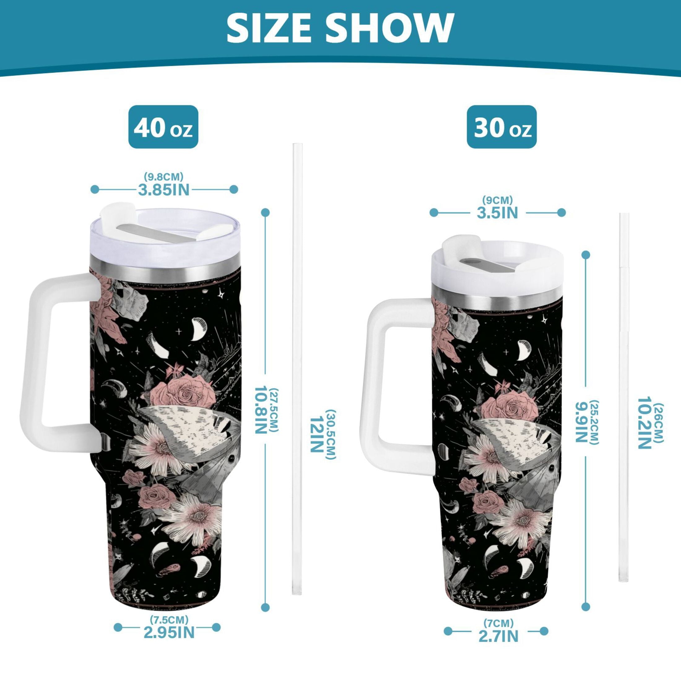 40 oz Insulated Stainless Steel Tumbler Double Wall Stainless Steel Tumbler with 2-Way Drinking Butterfly Surrounded by Flowers Edition-UA75
