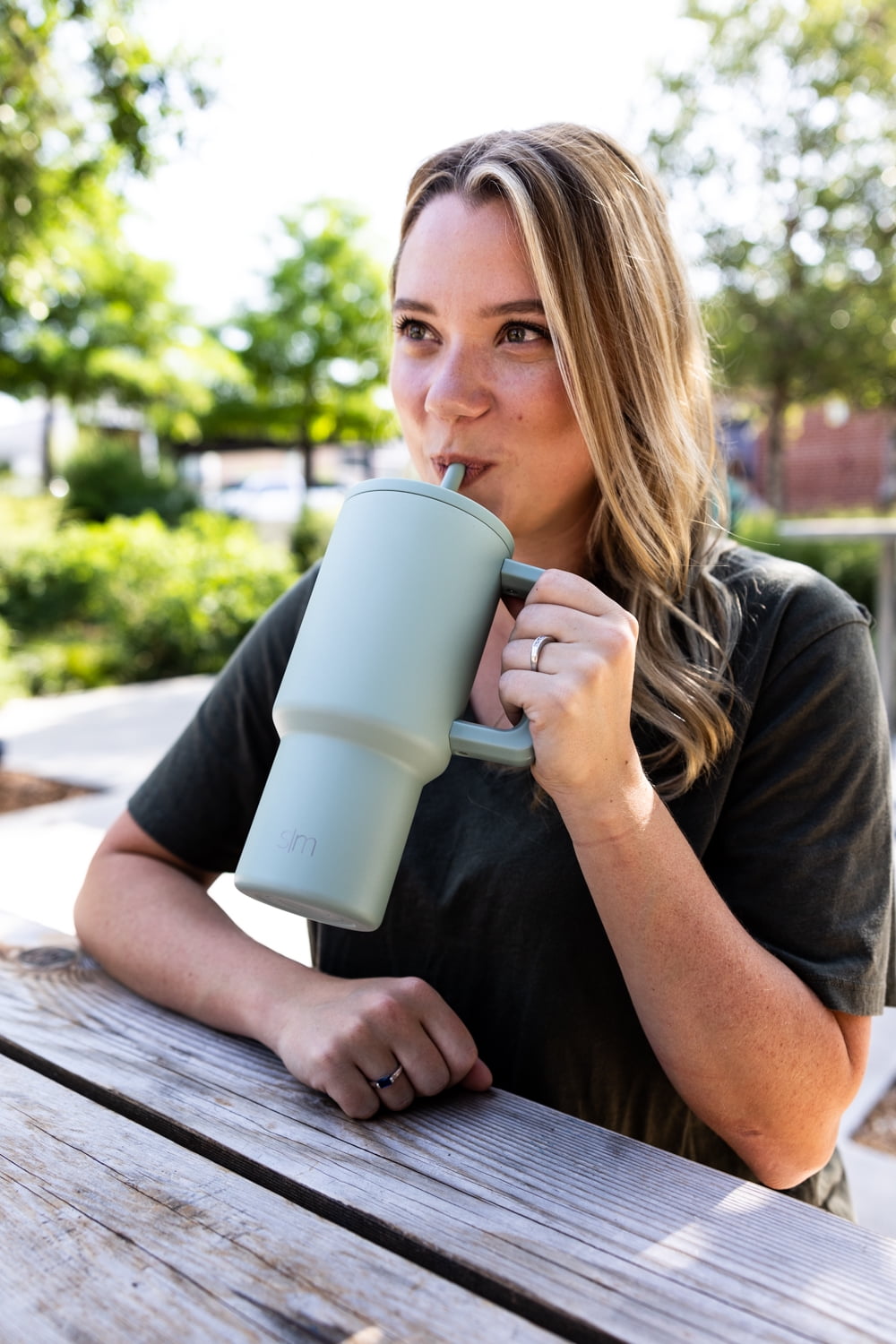 Simple Modern 30 fl oz Insulated Stainless Steel Trek Tumbler with Straw Lid | Seaglass Sage and Cream Checkmate Edition-16A6