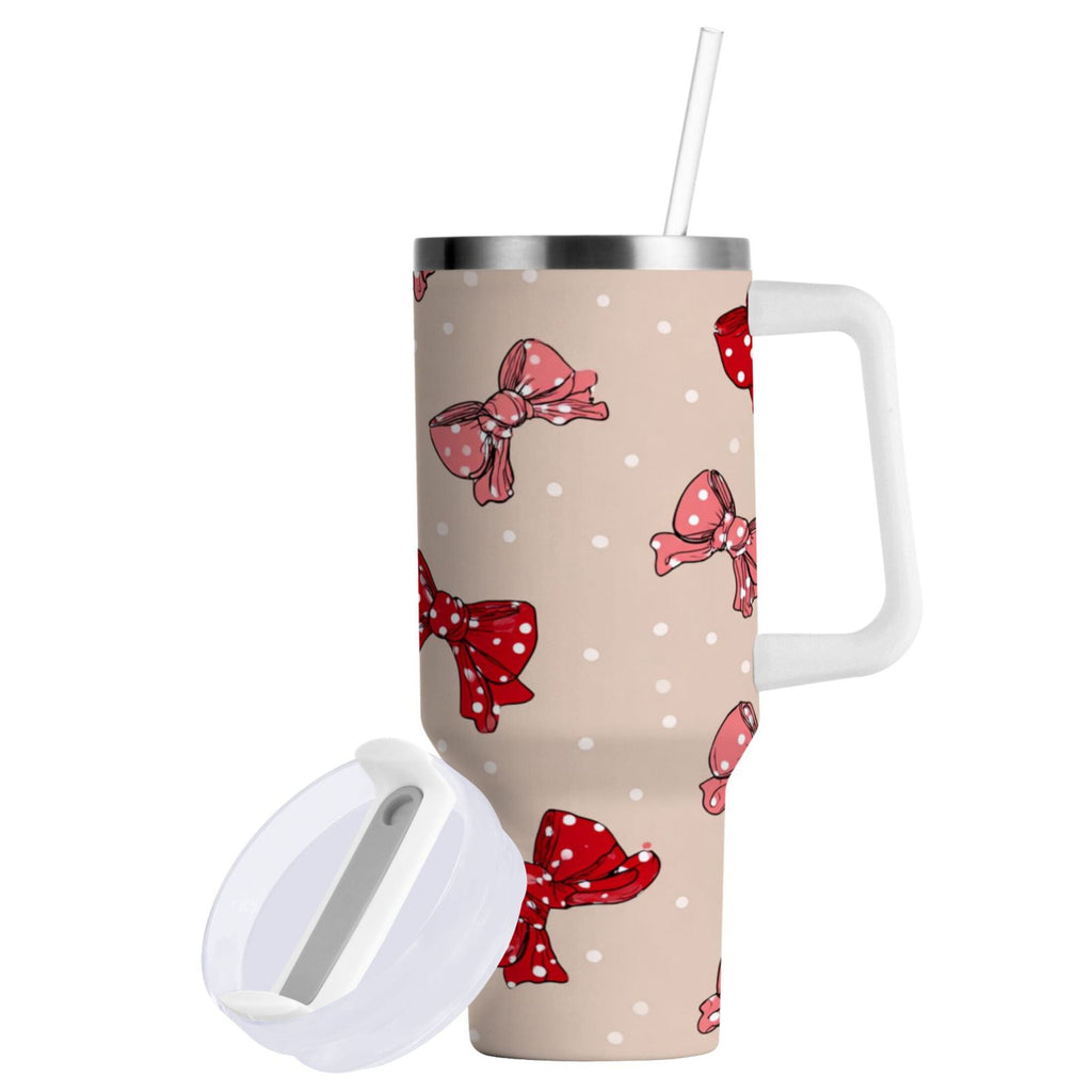 30 oz Insulated Stainless Steel Tumbler Double Wall Stainless Steel Tumbler with 2-Way Drinking Cute Red Bows Pattern Edition-YMU3