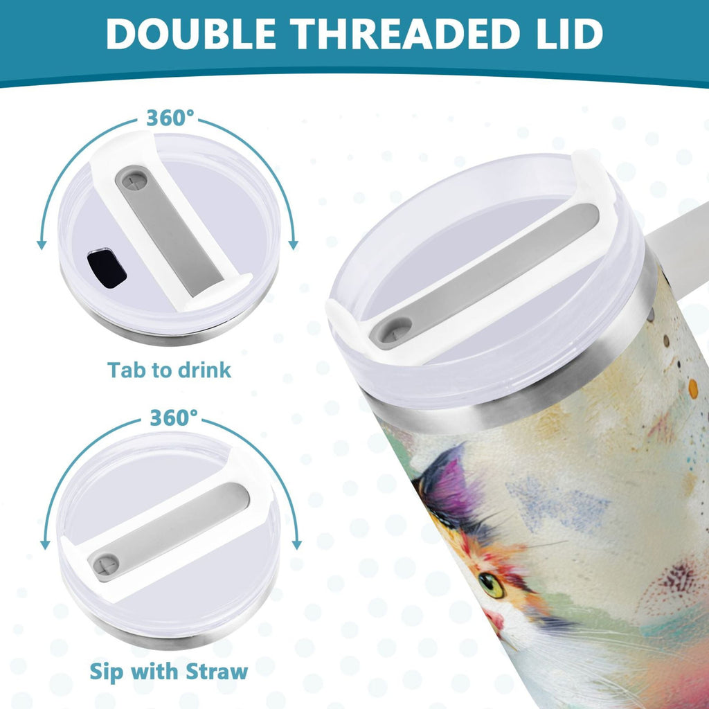 30 oz Insulated Stainless Steel Tumbler Double Wall Stainless Steel Tumbler with 2-Way Drinking Charming Hairy Cat Edition-4VCT