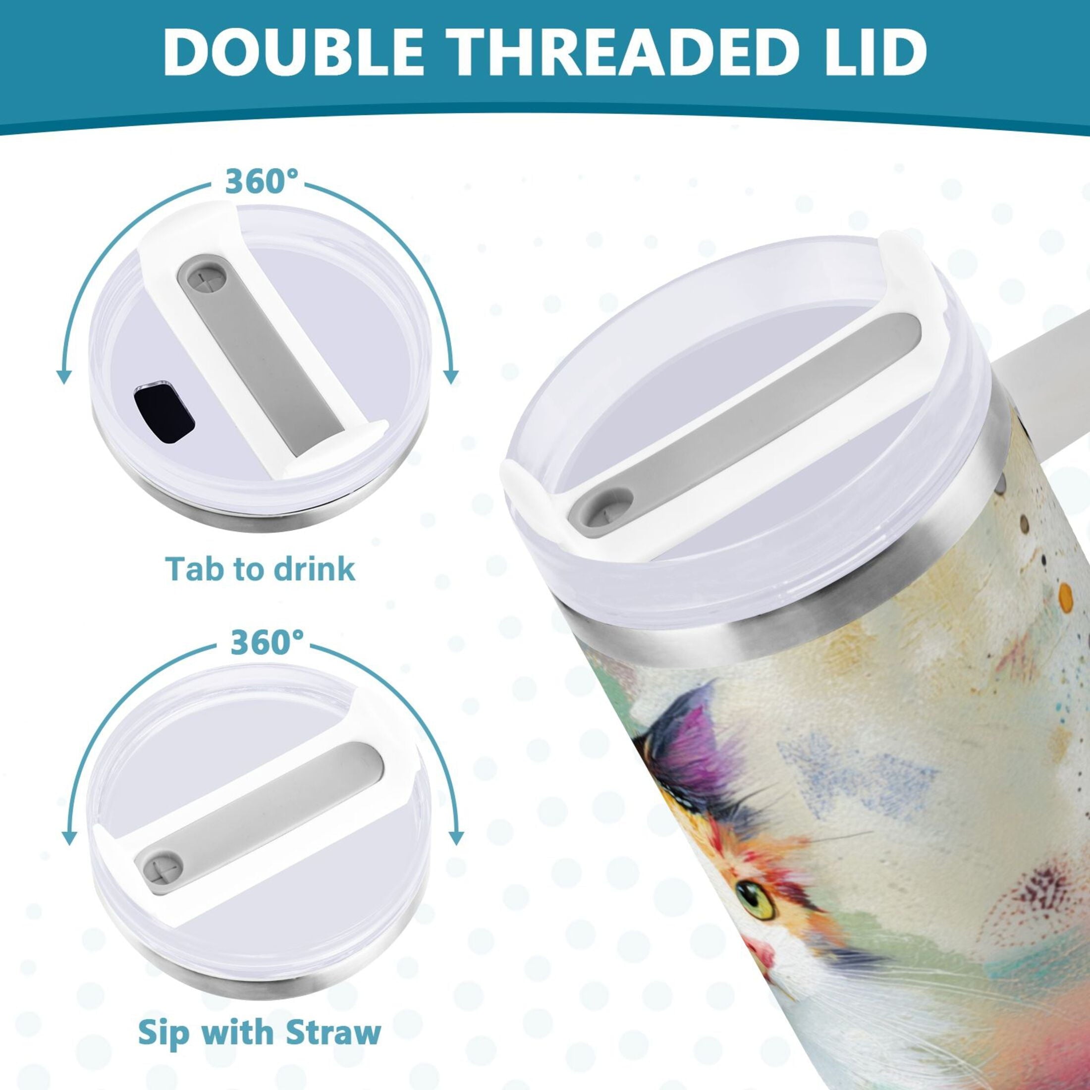 30 oz Insulated Stainless Steel Tumbler Double Wall Stainless Steel Tumbler with 2-Way Drinking Charming Hairy Cat Edition-4VCT