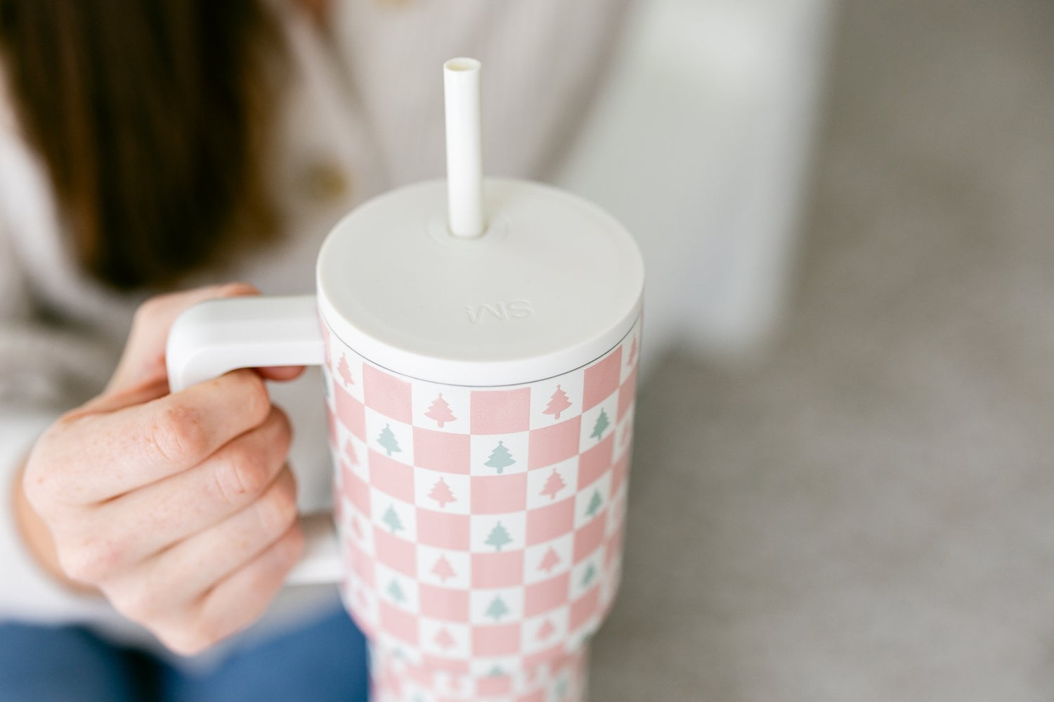 Simple Modern 30 fl oz Insulated Stainless Steel Trek Tumbler with Straw Lid | Seaglass Sage and Cream Checkmate Edition-16A6
