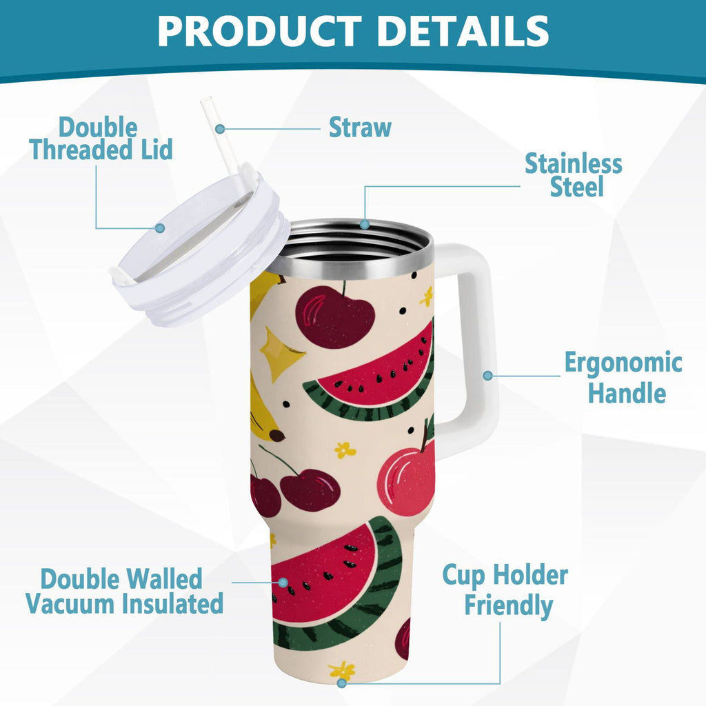 30 oz Insulated Stainless Steel Tumbler Double Wall Stainless Steel Tumbler with 2-Way Drinking Watermelon and Cherries Edition-E53S