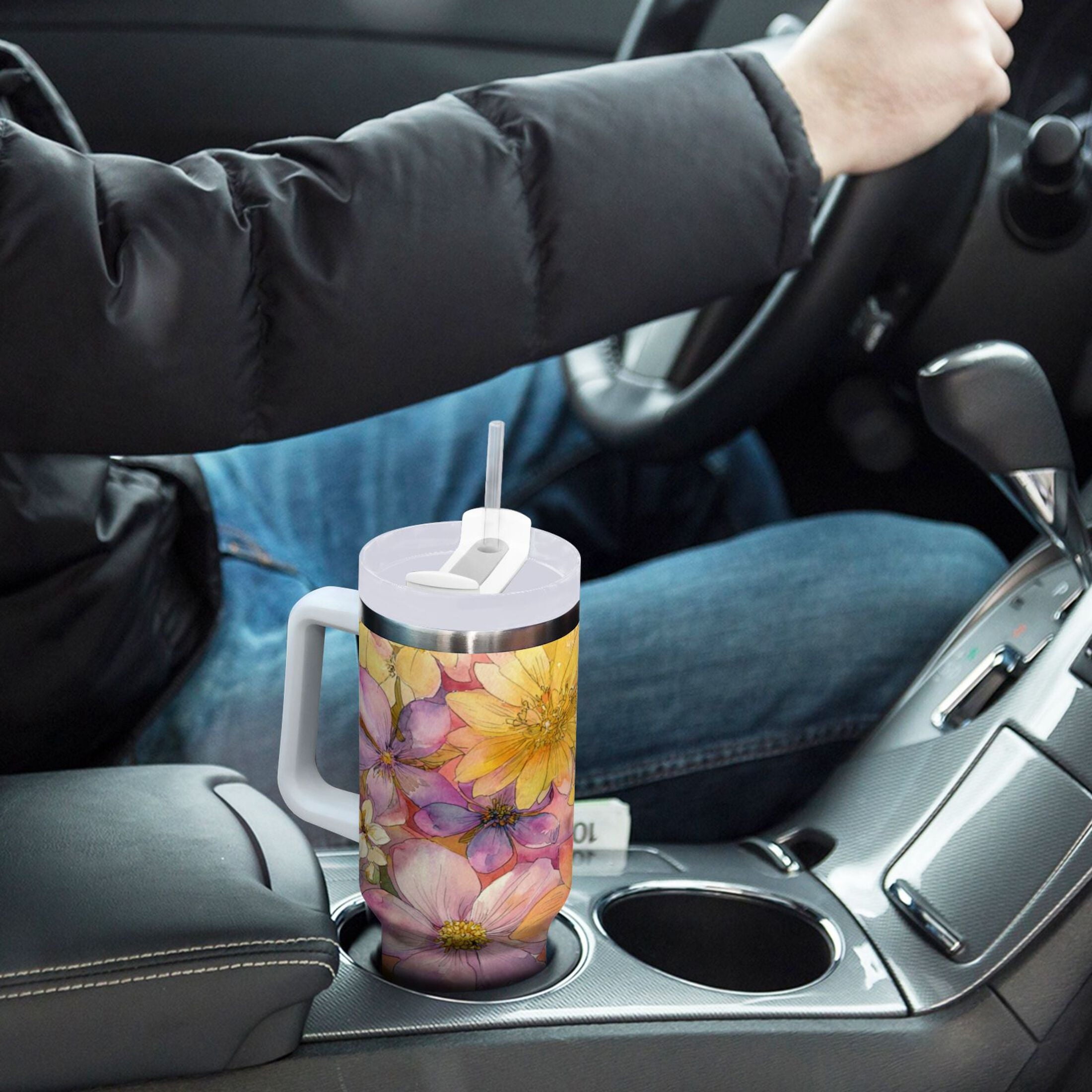 30 oz Insulated Stainless Steel Tumbler Double Wall Stainless Steel Tumbler with 2-Way Drinking Summer Blossoms Edition-4L4X