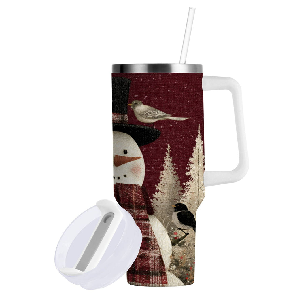 30 oz Insulated Stainless Steel Tumbler Double Wall Stainless Steel Tumbler with 2-Way Drinking Snowman and Birds Edition-EGEB