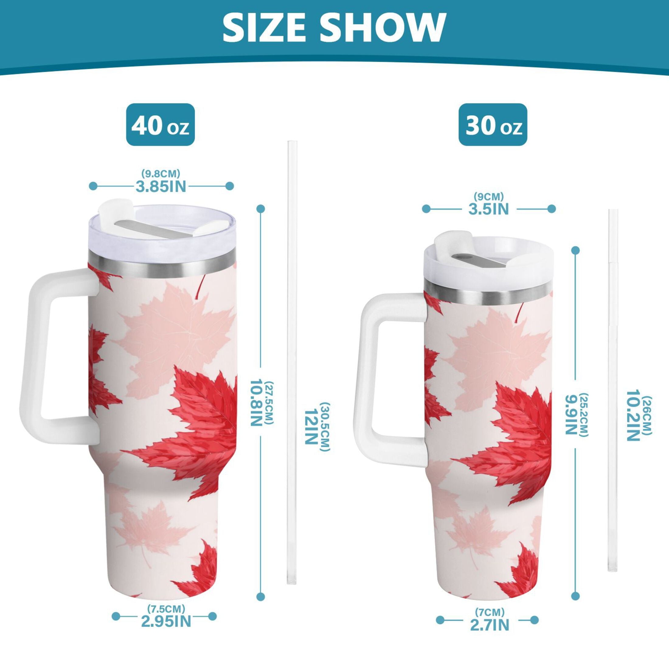 40 oz Insulated Stainless Steel Tumbler Double Wall Stainless Steel Tumbler with 2-Way Drinking Red Maple Leaves Pattern Edition-RVAZ