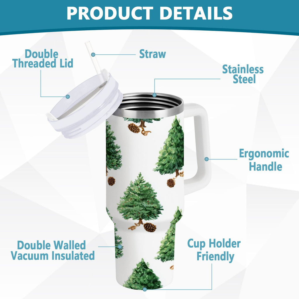 30 oz Insulated Stainless Steel Tumbler Double Wall Stainless Steel Tumbler with 2-Way Drinking Watercolor Green Christmas Tree Edition-VR4K