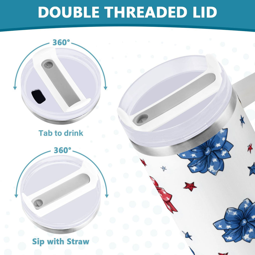 40 oz Insulated Stainless Steel Tumbler Double Wall Stainless Steel Tumbler with 2-Way Drinking Stars and Stripes Puttern Flower Edition-7L8K