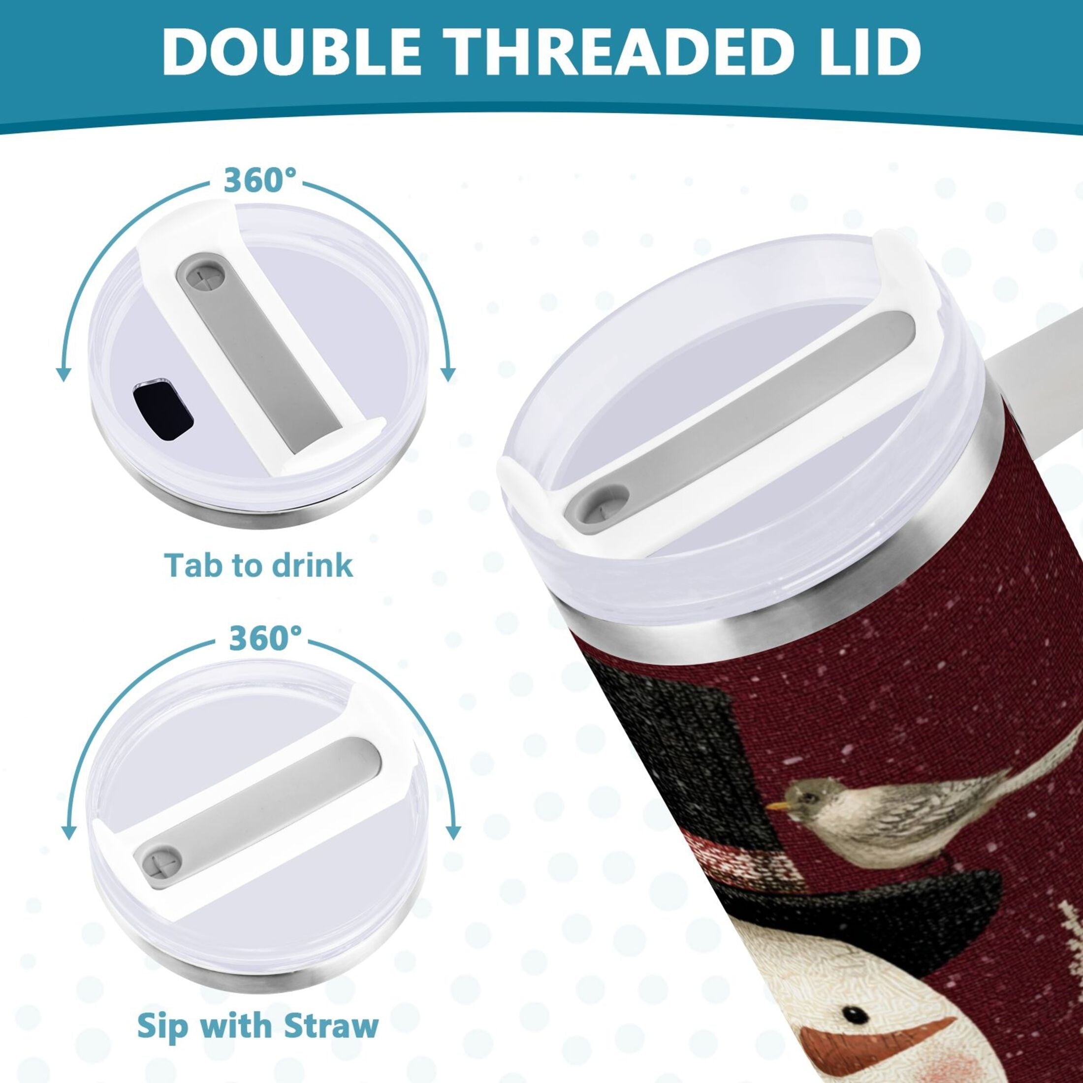 30 oz Insulated Stainless Steel Tumbler Double Wall Stainless Steel Tumbler with 2-Way Drinking Snowman and Birds Edition-EGEB