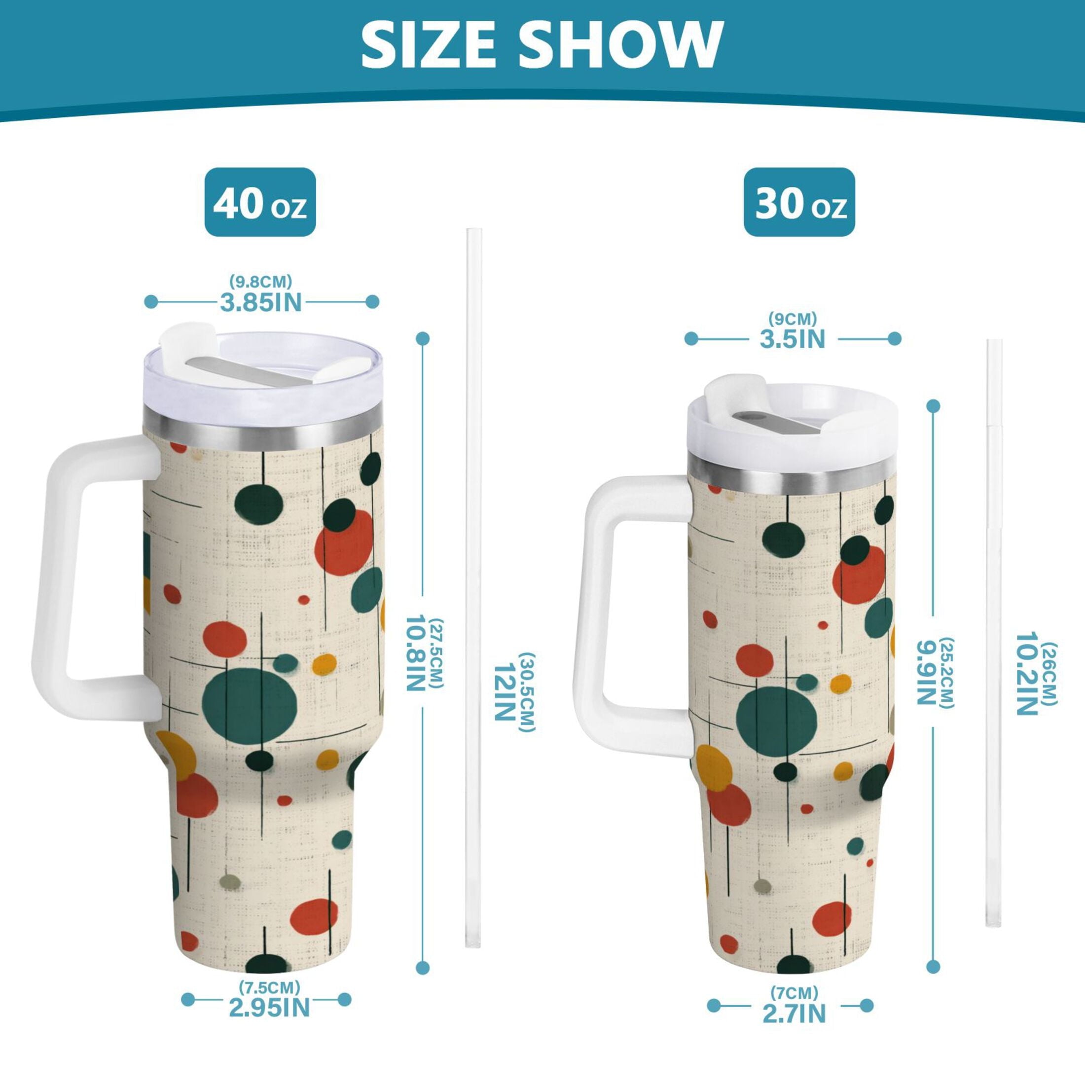 30 oz Insulated Stainless Steel Tumbler Double Wall Stainless Steel Tumbler with 2-Way Drinking Colorful Dots and Lines Edition-BHTQ