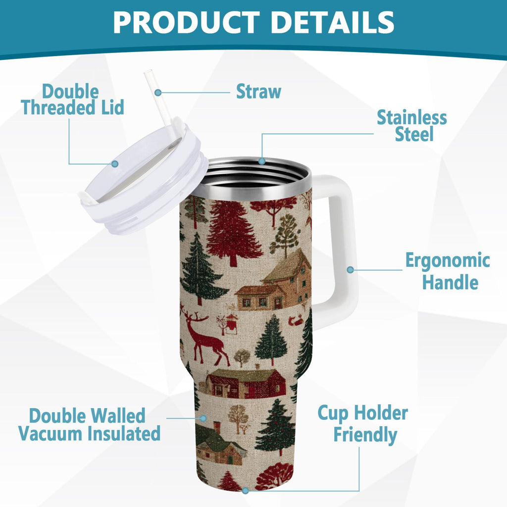 30 oz Insulated Stainless Steel Tumbler Double Wall Stainless Steel Tumbler with 2-Way Drinking Christmas Trees Deer and Houses Edition-KNJX