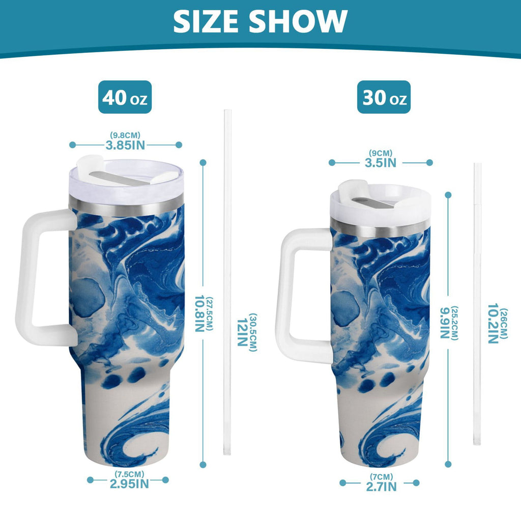 40 oz Insulated Stainless Steel Tumbler Double Wall Stainless Steel Tumbler with 2-Way Drinking Indigo Blue Tie-dye Pattern Edition-YWWE