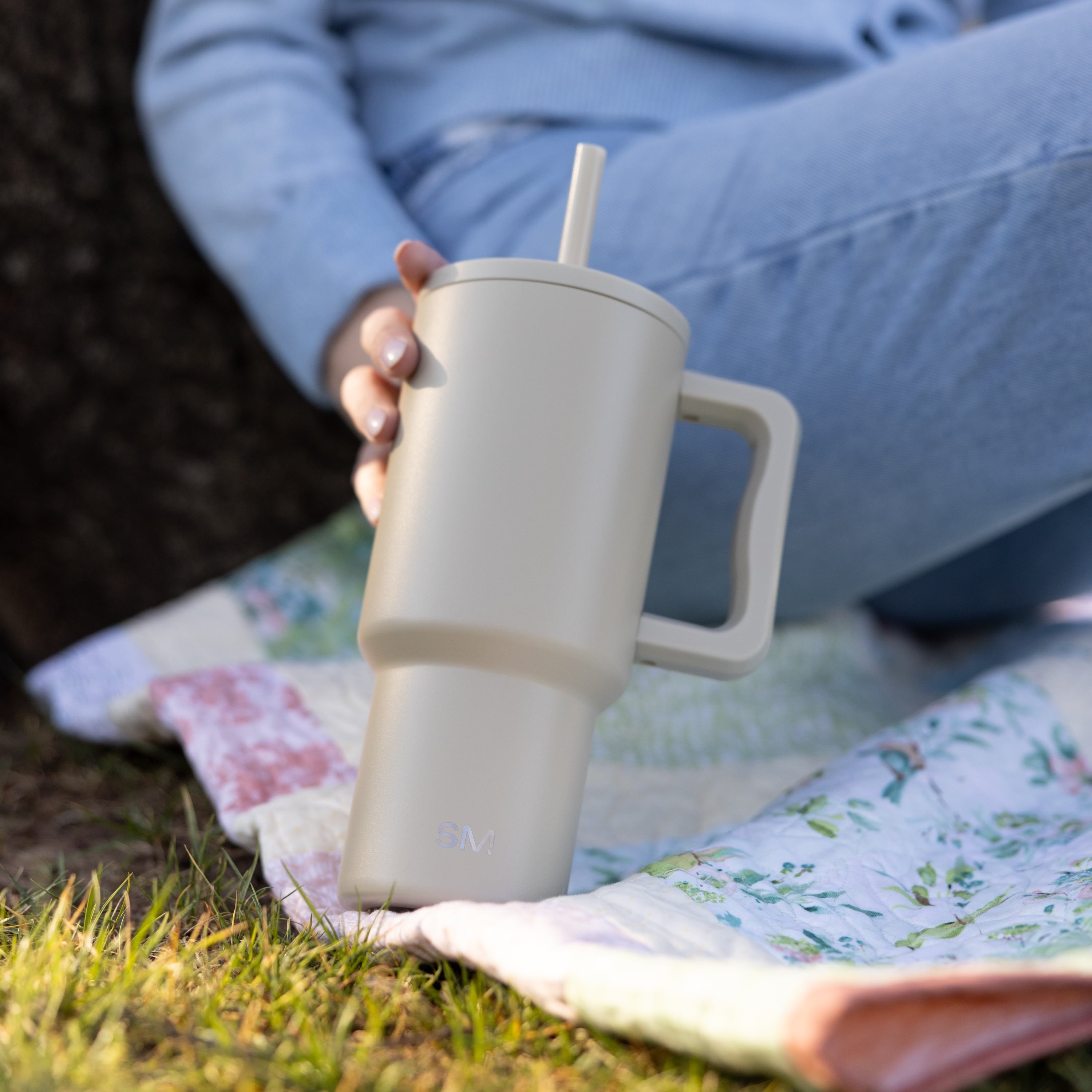 Simple Modern 30 fl oz Insulated Stainless Steel Trek Tumbler with Straw Lid | Seaglass Sage and Cream Checkmate Edition-16A6