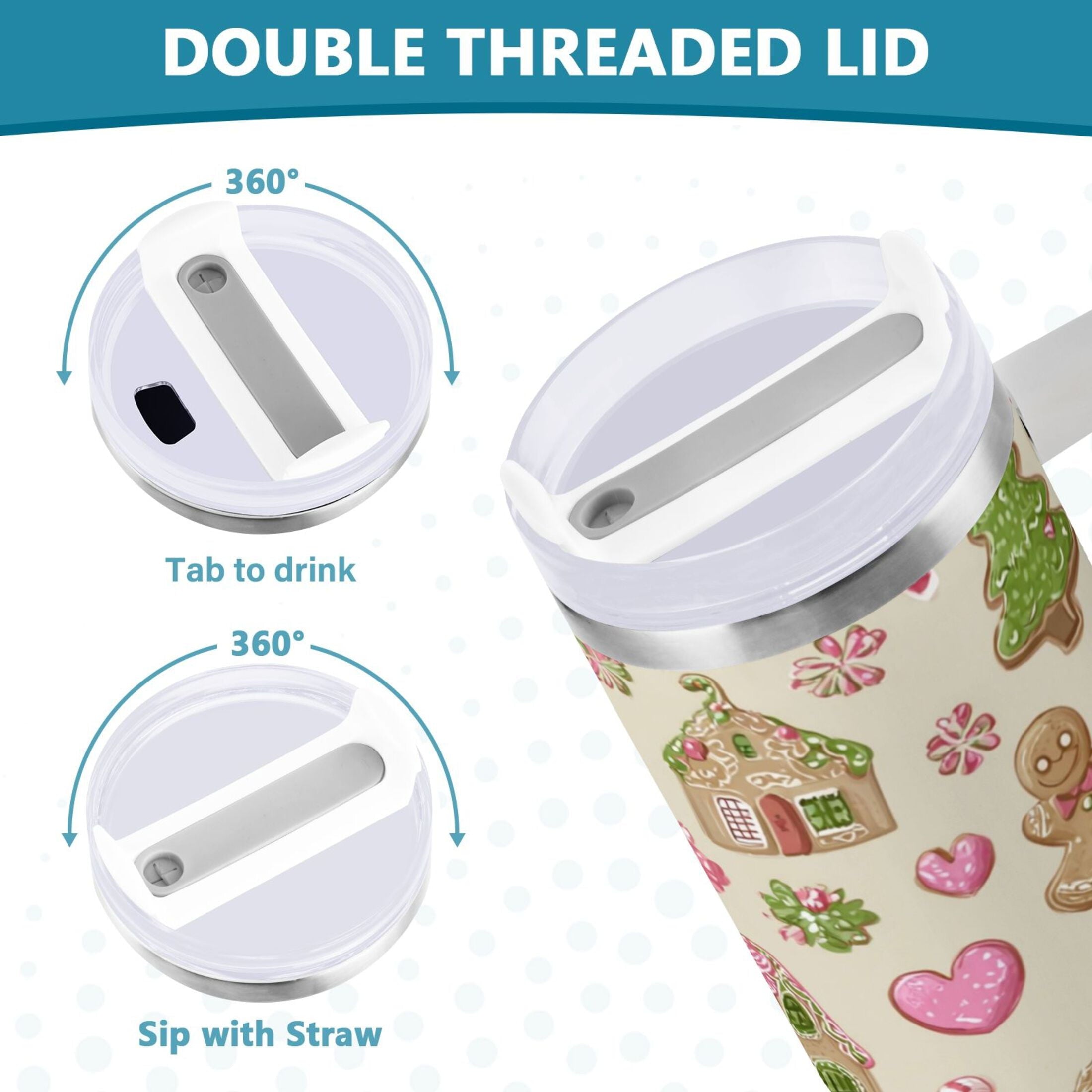 40 oz Insulated Stainless Steel Tumbler Double Wall Stainless Steel Tumbler with 2-Way Drinking Pink Cute Christmas Pattern Edition-Y59P
