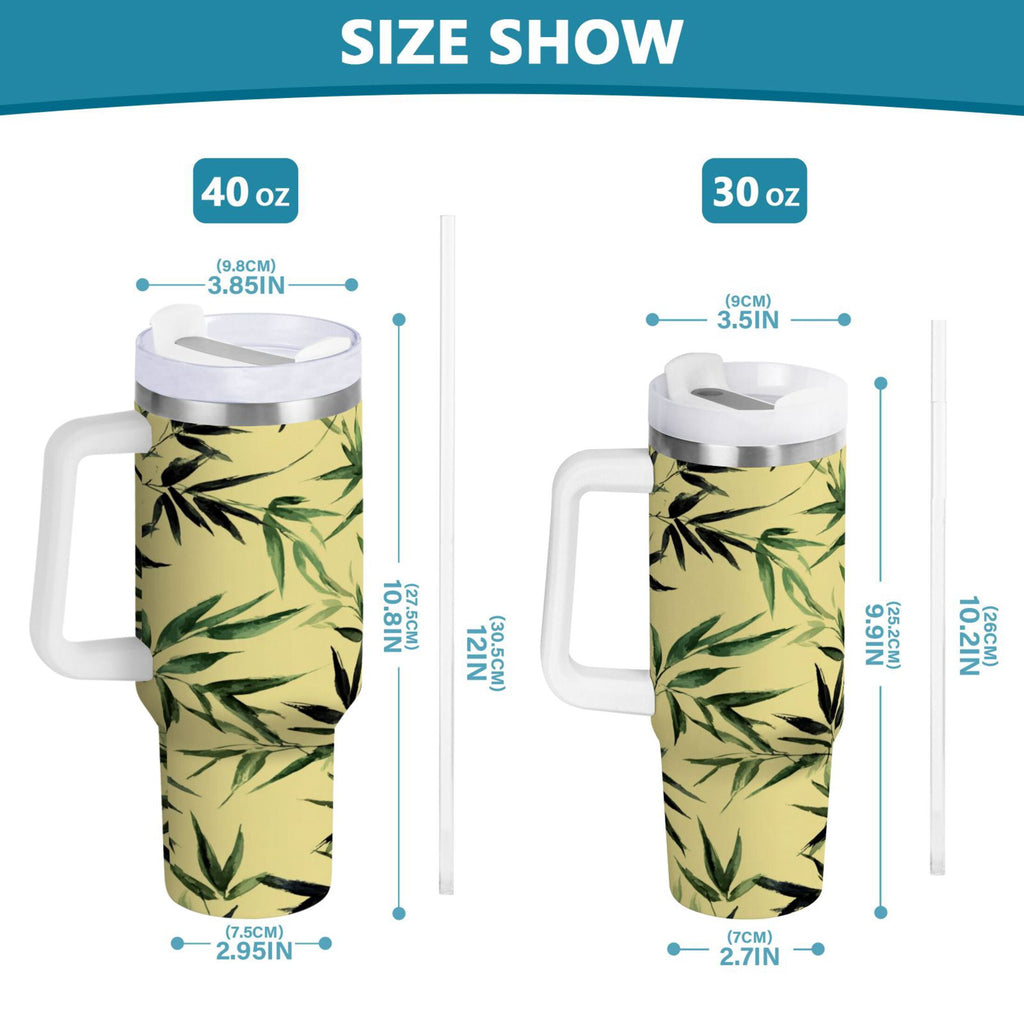 30 oz Insulated Stainless Steel Tumbler Double Wall Stainless Steel Tumbler with 2-Way Drinking Bamboo and Green Leaves Edition-OTZT