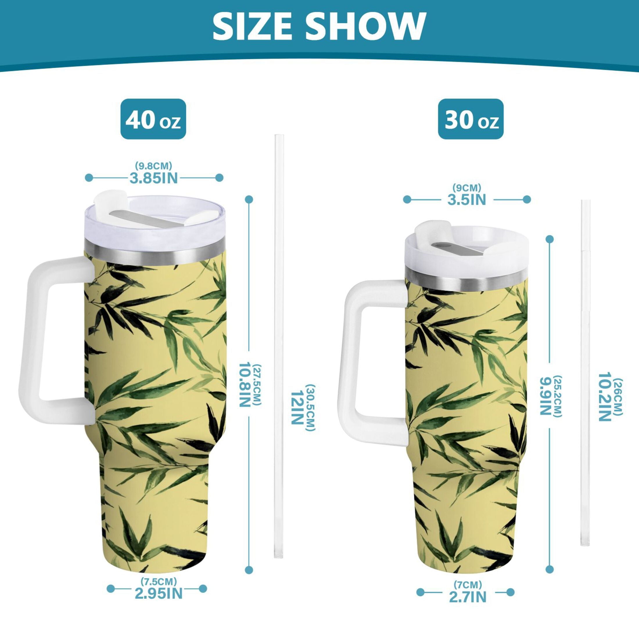 30 oz Insulated Stainless Steel Tumbler Double Wall Stainless Steel Tumbler with 2-Way Drinking Bamboo and Green Leaves Edition-OTZT