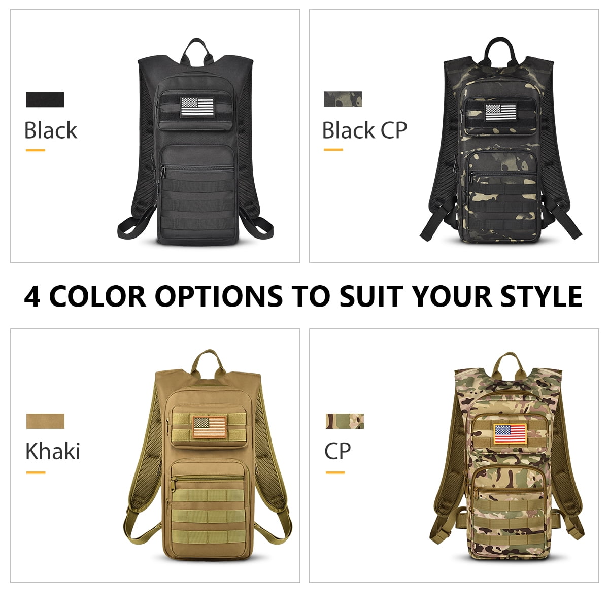Brightify 17L Hydration Backpack with 3L TPU Water Bladder, Camel Backpack Hydration Pack for Hiking Hunting Climbing Cycling Biking Running, Molle Compatible Water Backpack for Men Women, Black Edition-LO6W