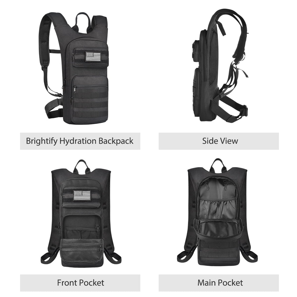 Brightify 17L Hydration Backpack with 3L TPU Water Bladder, Camel Backpack Hydration Pack for Hiking Hunting Climbing Cycling Biking Running, Molle Compatible Water Backpack for Men Women, Black Edition-LO6W