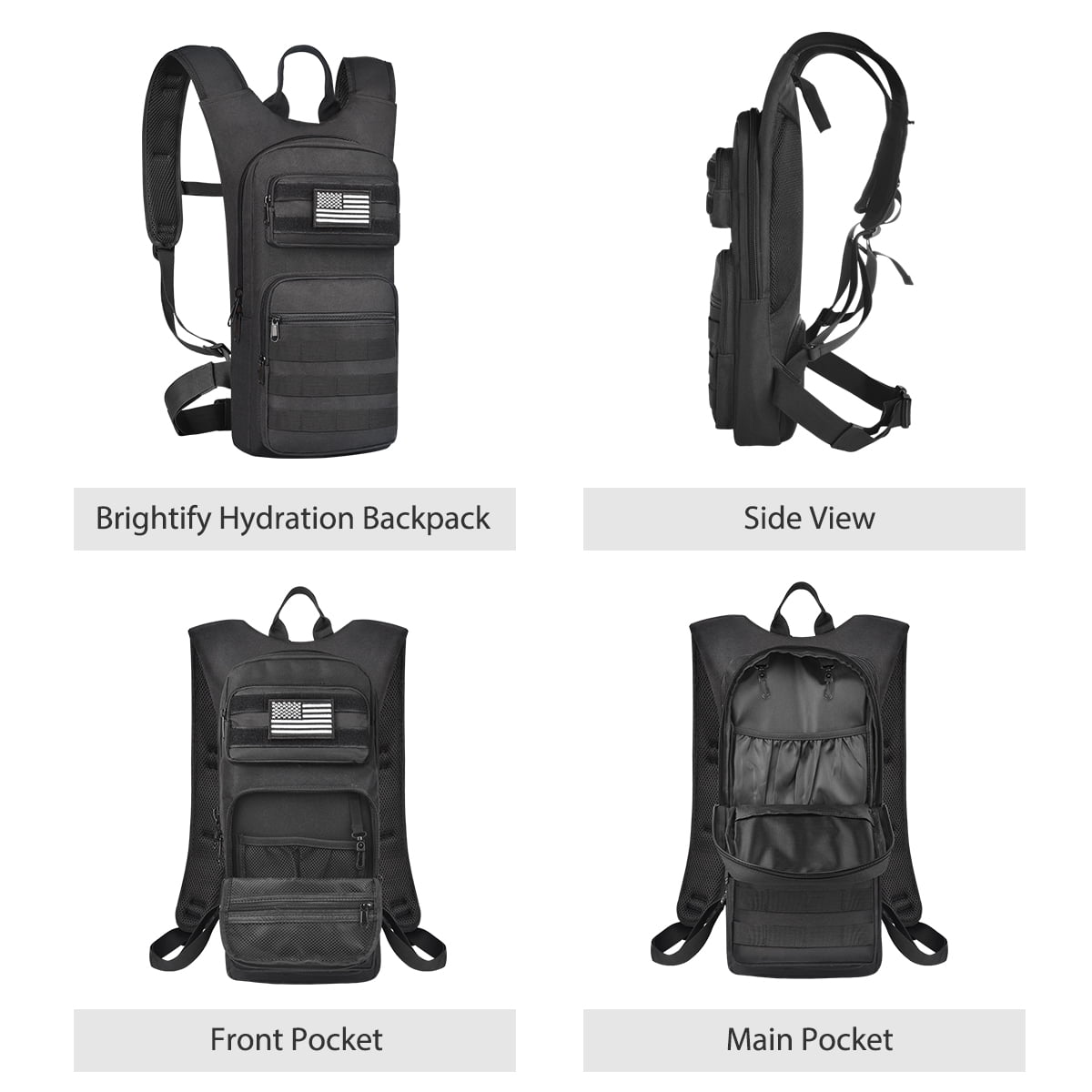 Brightify 17L Hydration Backpack with 3L TPU Water Bladder, Camel Backpack Hydration Pack for Hiking Hunting Climbing Cycling Biking Running, Molle Compatible Water Backpack for Men Women, Black Edition-LO6W
