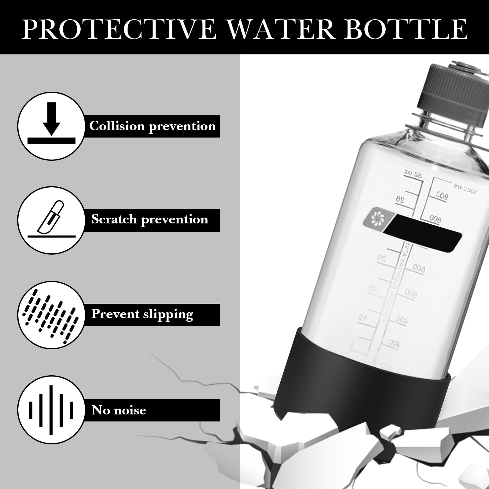 Linkidea 2 Pack Water Bottle Boot Compatible with Nalgene Sustain Wide Mouth 32oz/48oz, Narrow Mouth 32oz, Silicone Anti-Slip Bottle Bottom Bumper Protector (Black) Edition-Z735