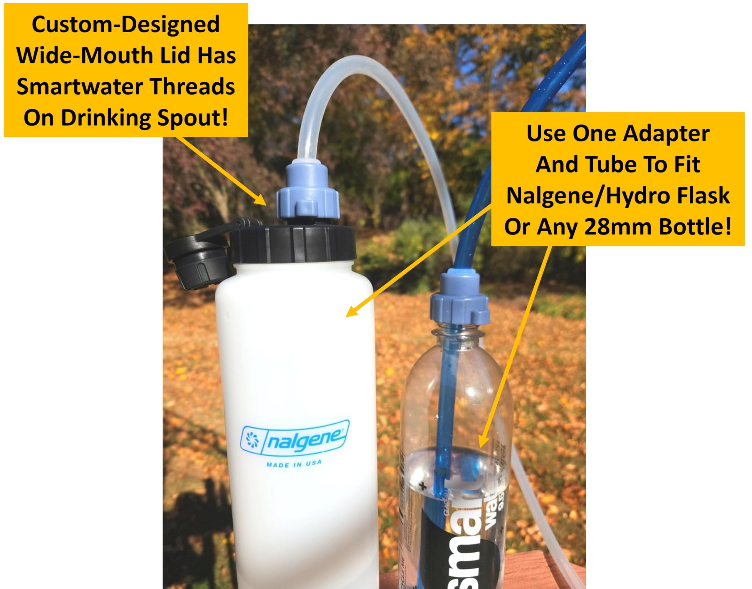 Universal Hydration Adapter for Nalgene Smartwater Bottles 28mm Wide Mouth, Flip Top Spout Lid with Loop, Hiking Running Cycling Accessory, Blue Edition-WTE7