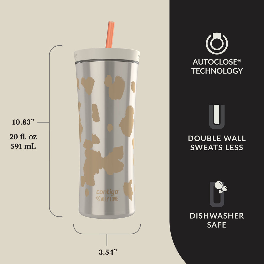 Contigo 20oz Shake &amp; Go Tumbler, Plastic with Straw, Oatmilk Cowhide Couture Edition-P6VO