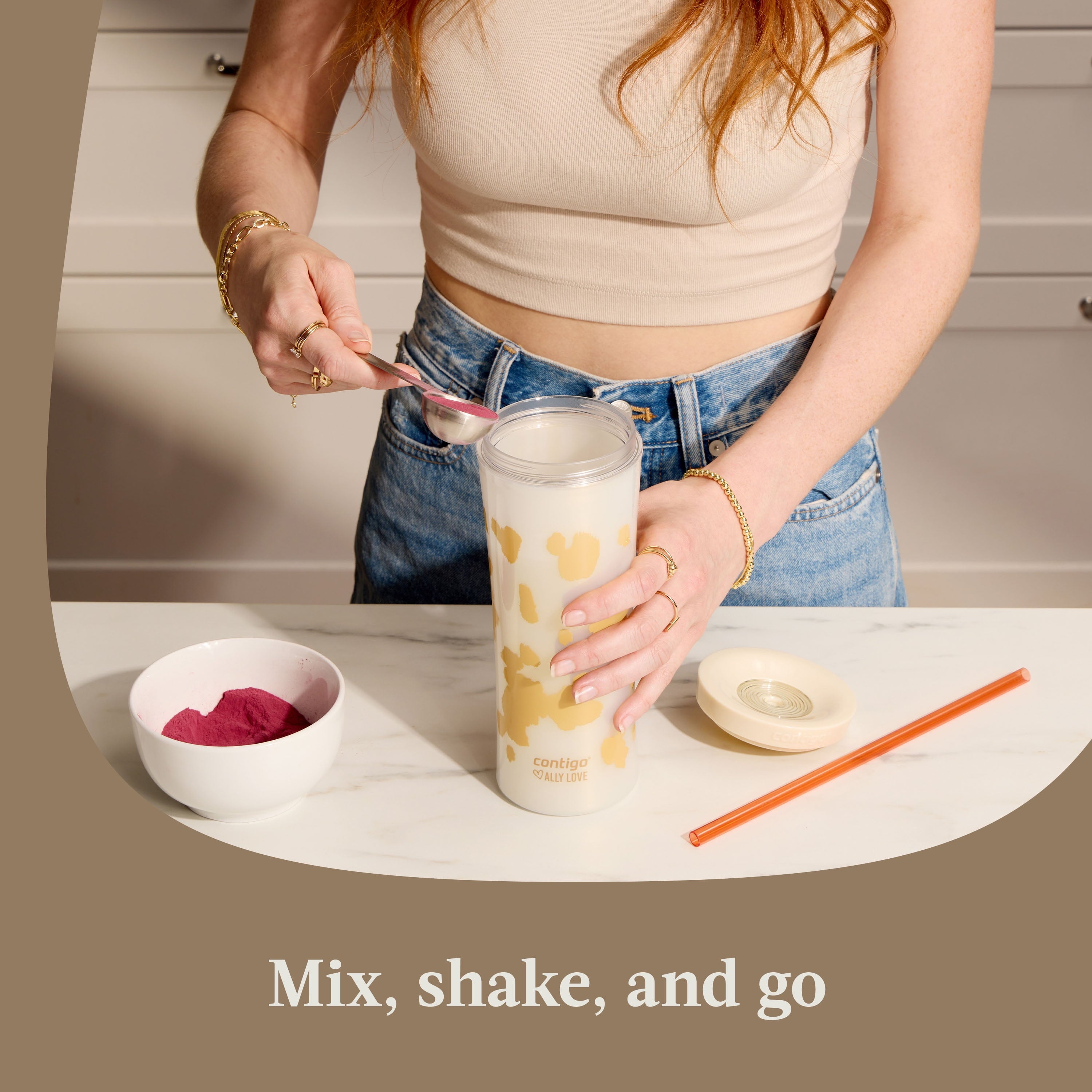 Contigo 20oz Shake &amp; Go Tumbler, Plastic with Straw, Oatmilk Cowhide Couture Edition-P6VO