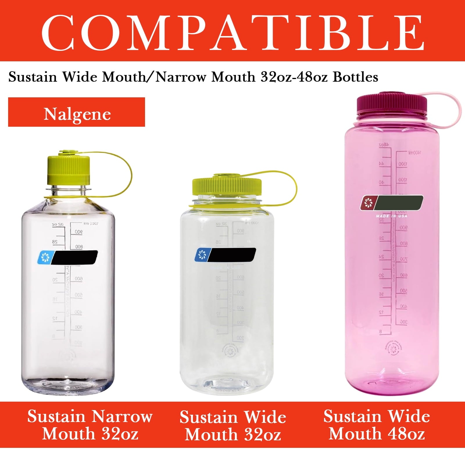 Linkidea 2 Pack Water Bottle Boot Compatible with Nalgene Sustain Wide Mouth 32oz/48oz, Narrow Mouth 32oz, Silicone Anti-Slip Bottle Bottom Bumper Protector (Red) Edition-4T9D