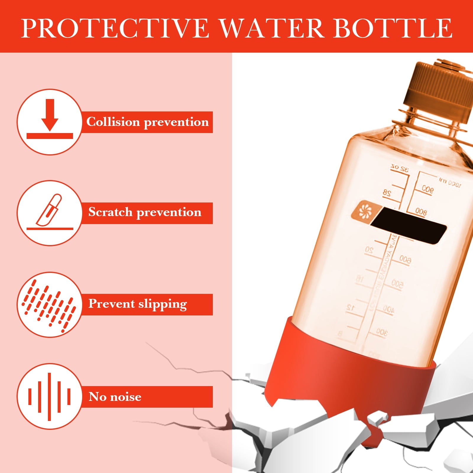 Linkidea 2 Pack Water Bottle Boot Compatible with Nalgene Sustain Wide Mouth 32oz/48oz, Narrow Mouth 32oz, Silicone Anti-Slip Bottle Bottom Bumper Protector (Red) Edition-4T9D