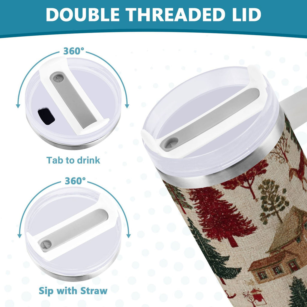 30 oz Insulated Stainless Steel Tumbler Double Wall Stainless Steel Tumbler with 2-Way Drinking Christmas Trees Deer and Houses Edition-KNJX