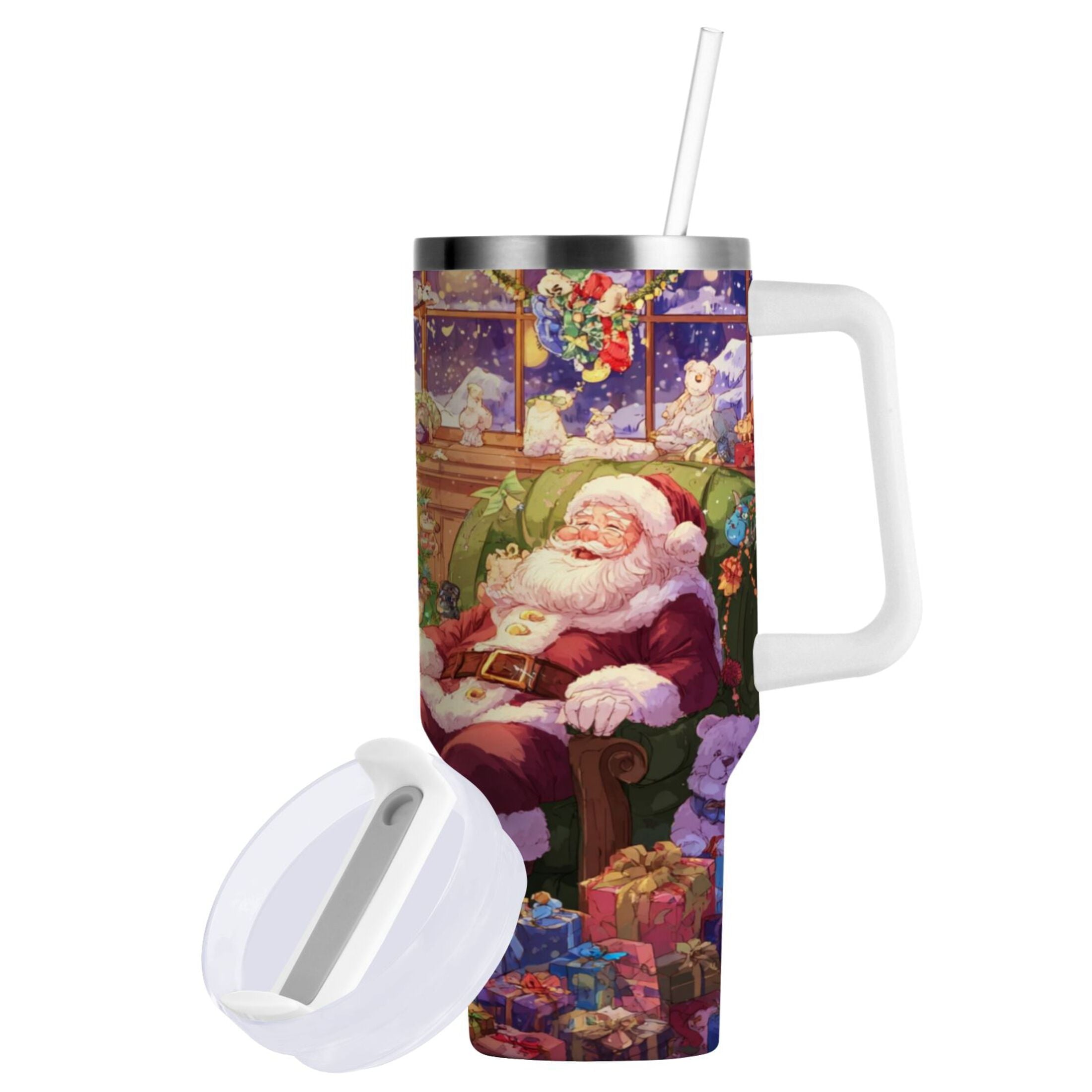 40 oz Insulated Stainless Steel Tumbler Double Wall Stainless Steel Tumbler with 2-Way Drinking Festive Christmas Scene Edition-76KK