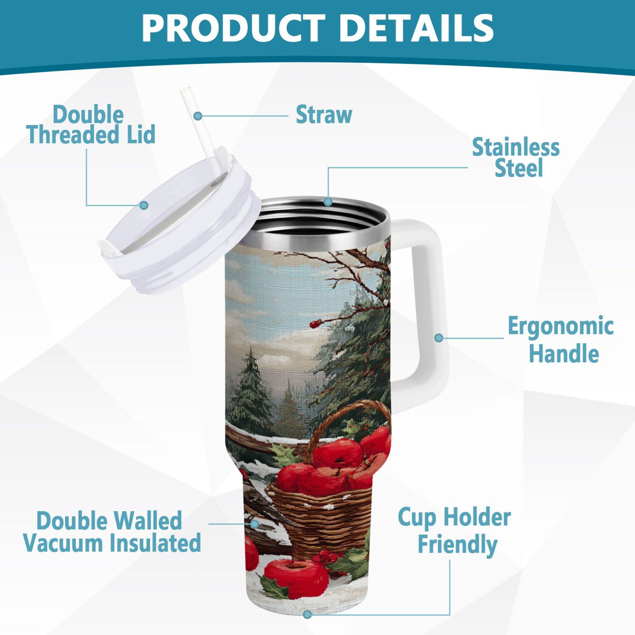 30 oz Insulated Stainless Steel Tumbler Double Wall Stainless Steel Tumbler with 2-Way Drinking Apples and Baskets Edition-VBEZ