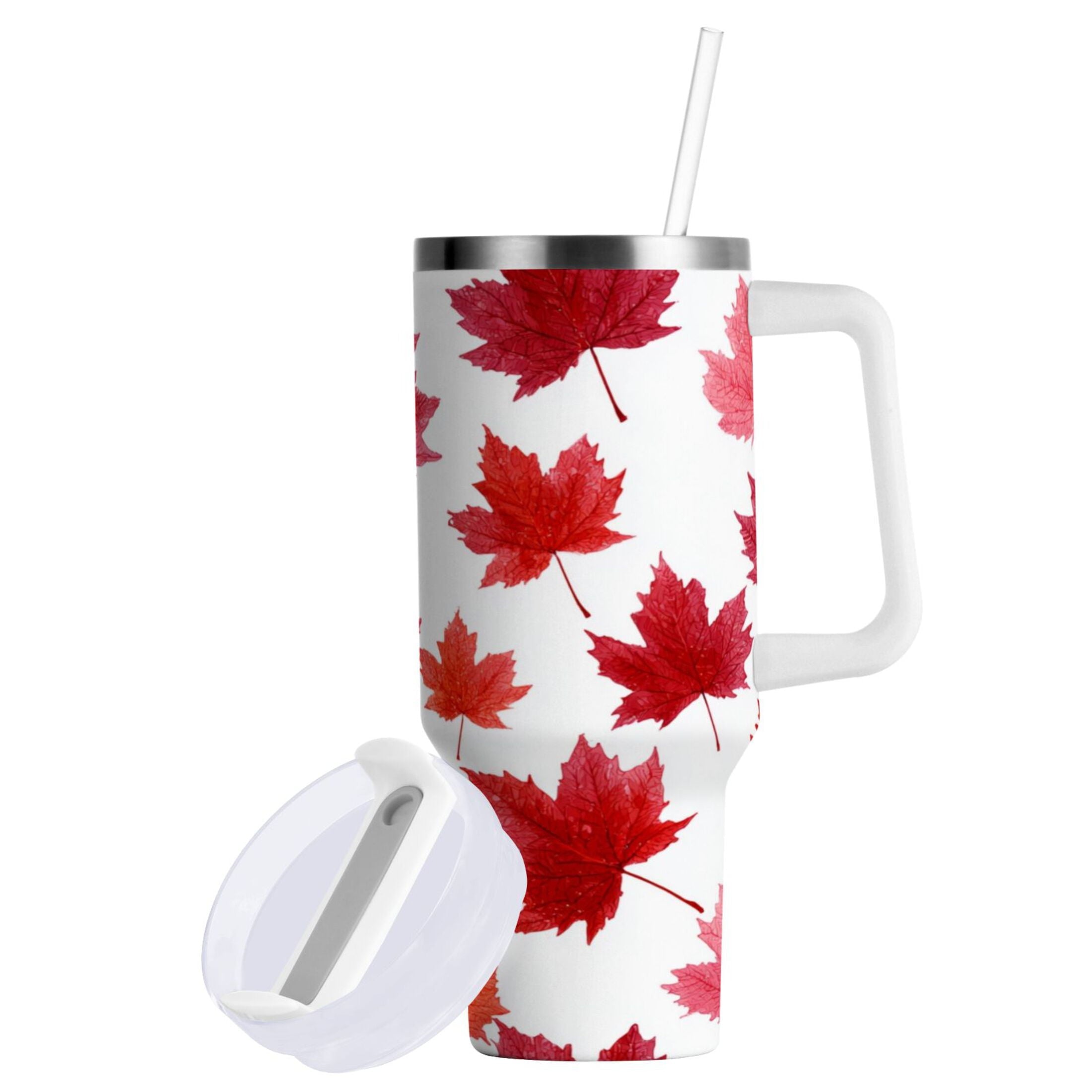 30 oz Insulated Stainless Steel Tumbler Double Wall Stainless Steel Tumbler with 2-Way Drinking Vibrant Red Maple Leaves Edition-F9T7