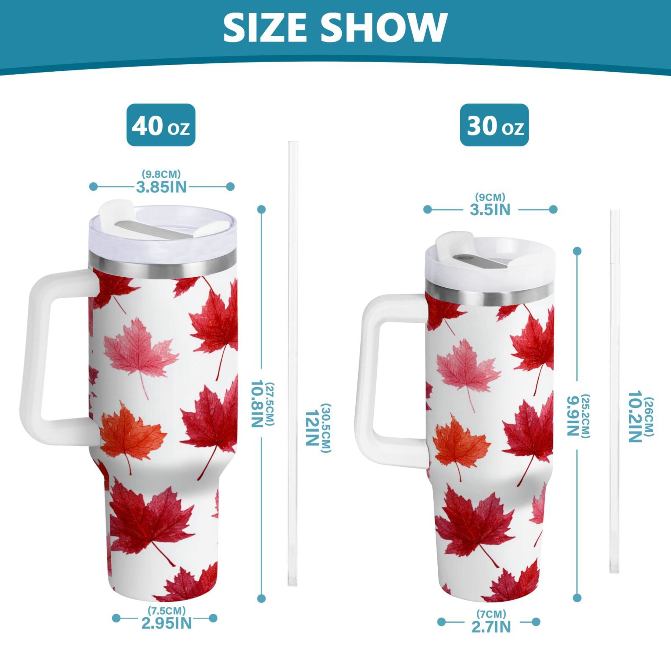 30 oz Insulated Stainless Steel Tumbler Double Wall Stainless Steel Tumbler with 2-Way Drinking Vibrant Red Maple Leaves Edition-F9T7