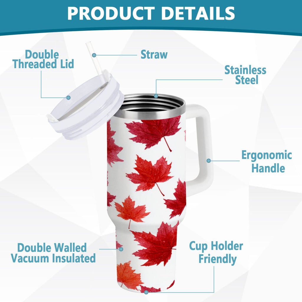 30 oz Insulated Stainless Steel Tumbler Double Wall Stainless Steel Tumbler with 2-Way Drinking Vibrant Red Maple Leaves Edition-F9T7